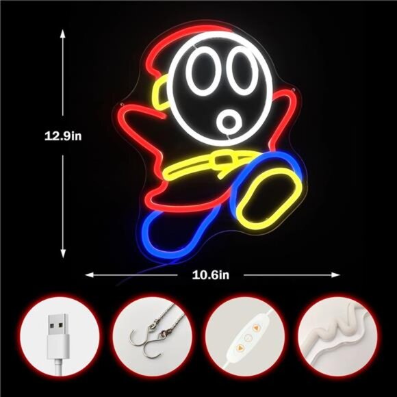 Super Mario Bros Shy Guy LED Neon Light Game Sign Room Decor Nintendo Retro NES - Picture 3 of 8